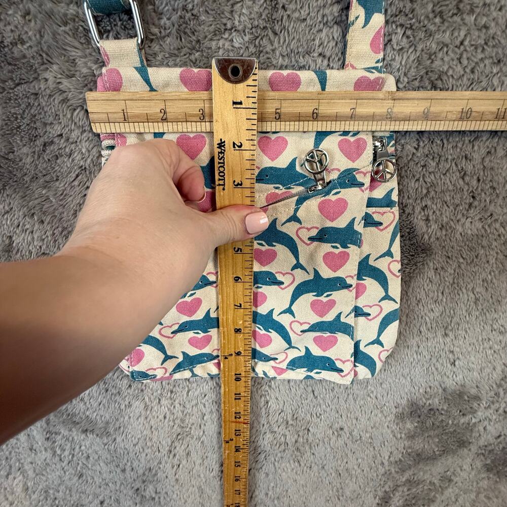 Bungalow 360 Crossbody Purse Shoulder Bag Satchel Blue Dolphin Pink Heart Canvas - Picture 12 of 12
